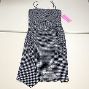 Betsey Johnson Women’s T-length Polka Dot Ruched Faux Wrap Dress Zipper Sz 12